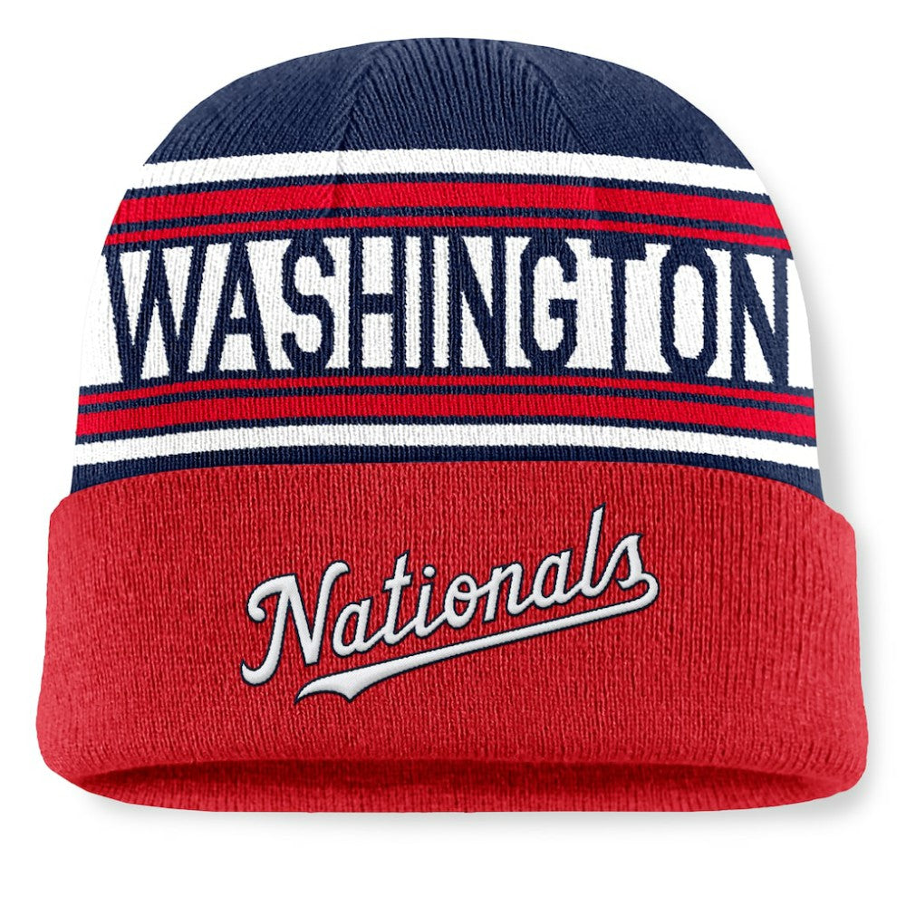 Washington Nationals Fanatics Fundamental Team Stripe Cuffed Knit Hat - MLB