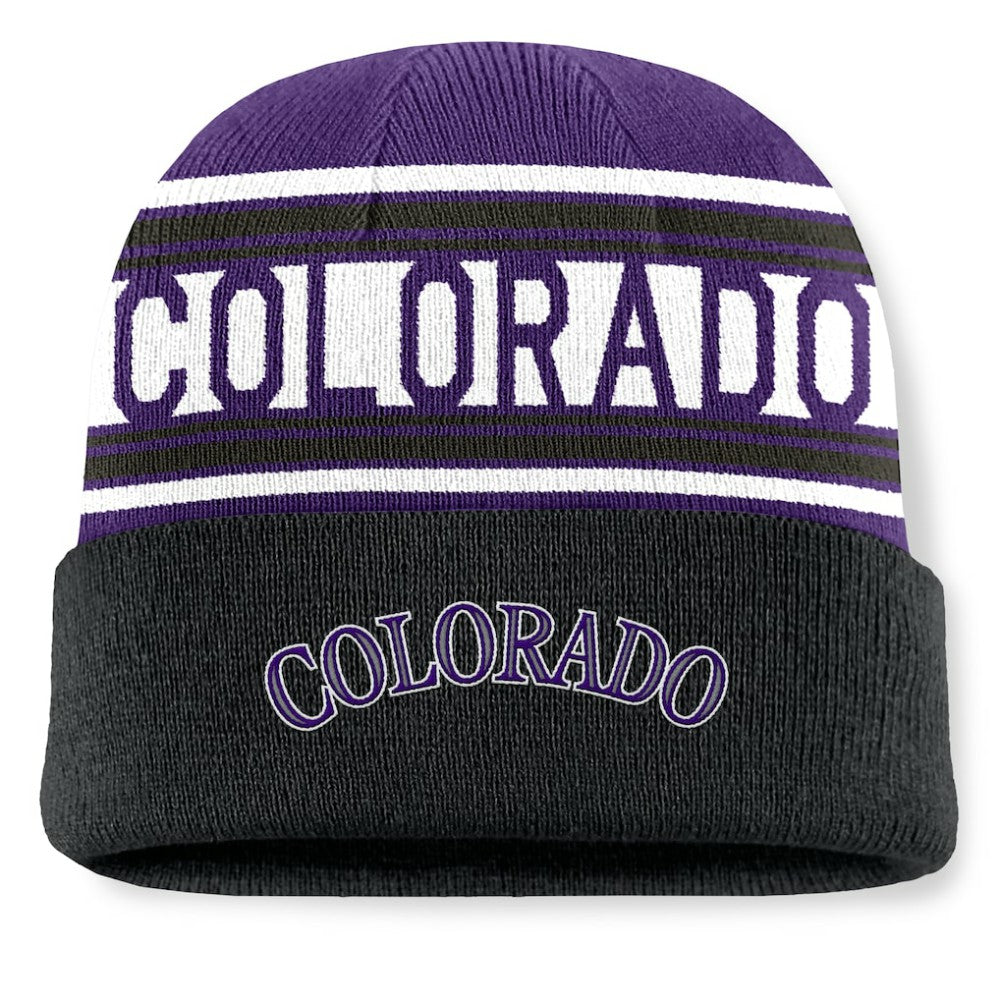Colorado Rockies Fanatics Fundamental Team Stripe Cuffed Knit Hat - MLB
