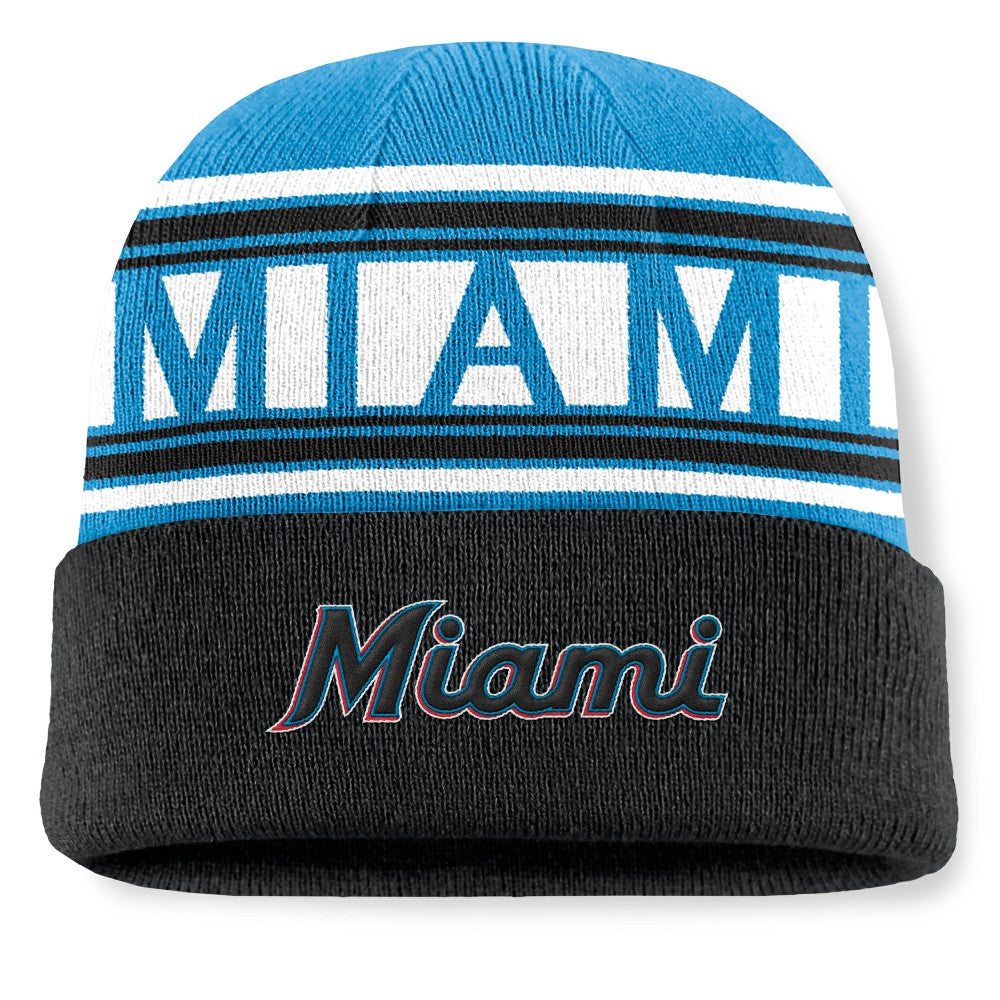 Miami Marlins Fanatics Fundamental Team Stripe Cuffed Knit Hat - MLB