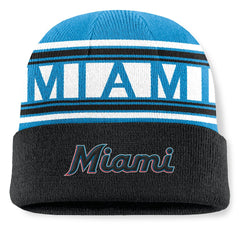 Miami Marlins Fanatics Fundamental Team Stripe Cuffed Knit Hat - MLB