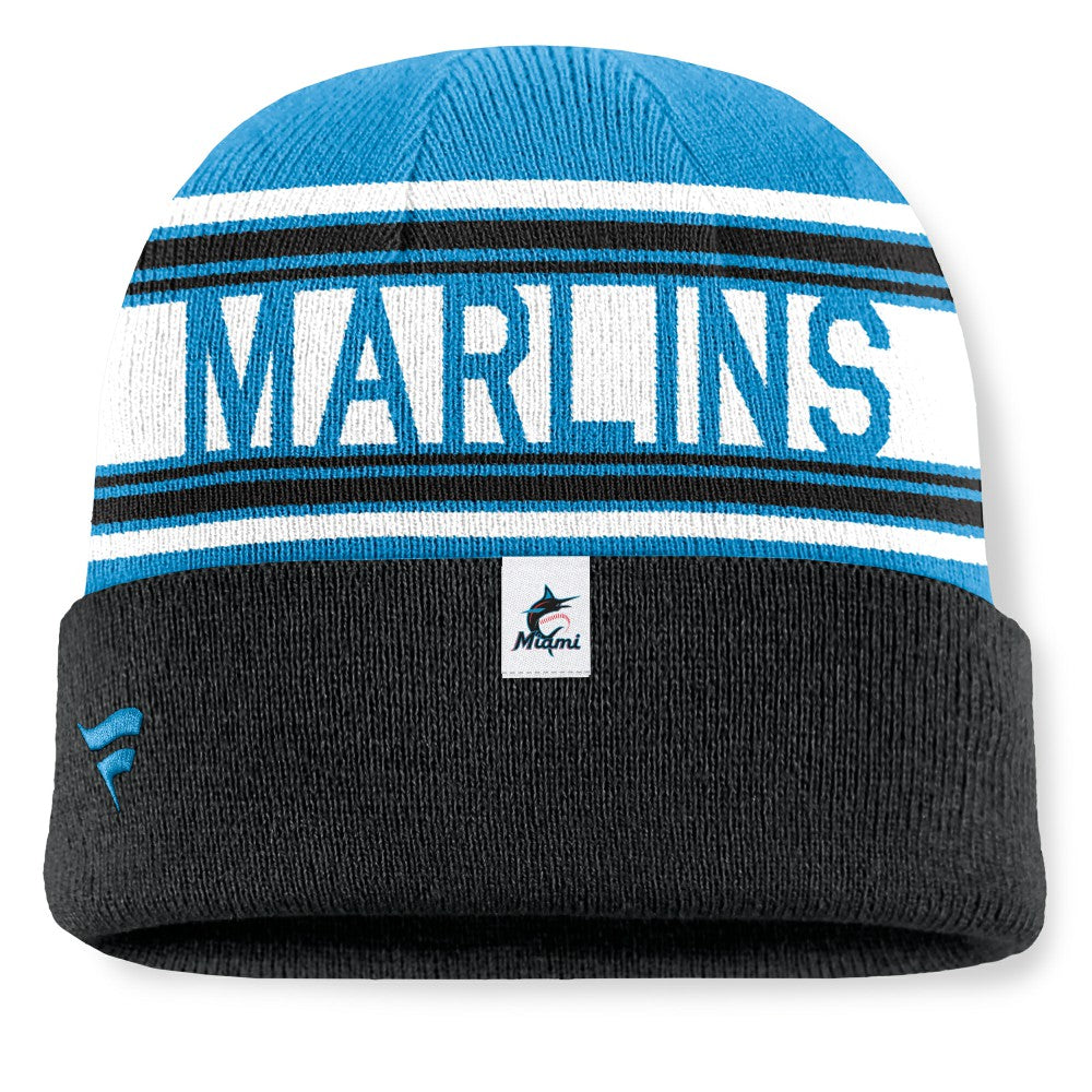 Miami Marlins Fanatics Fundamental Team Stripe Cuffed Knit Hat - MLB