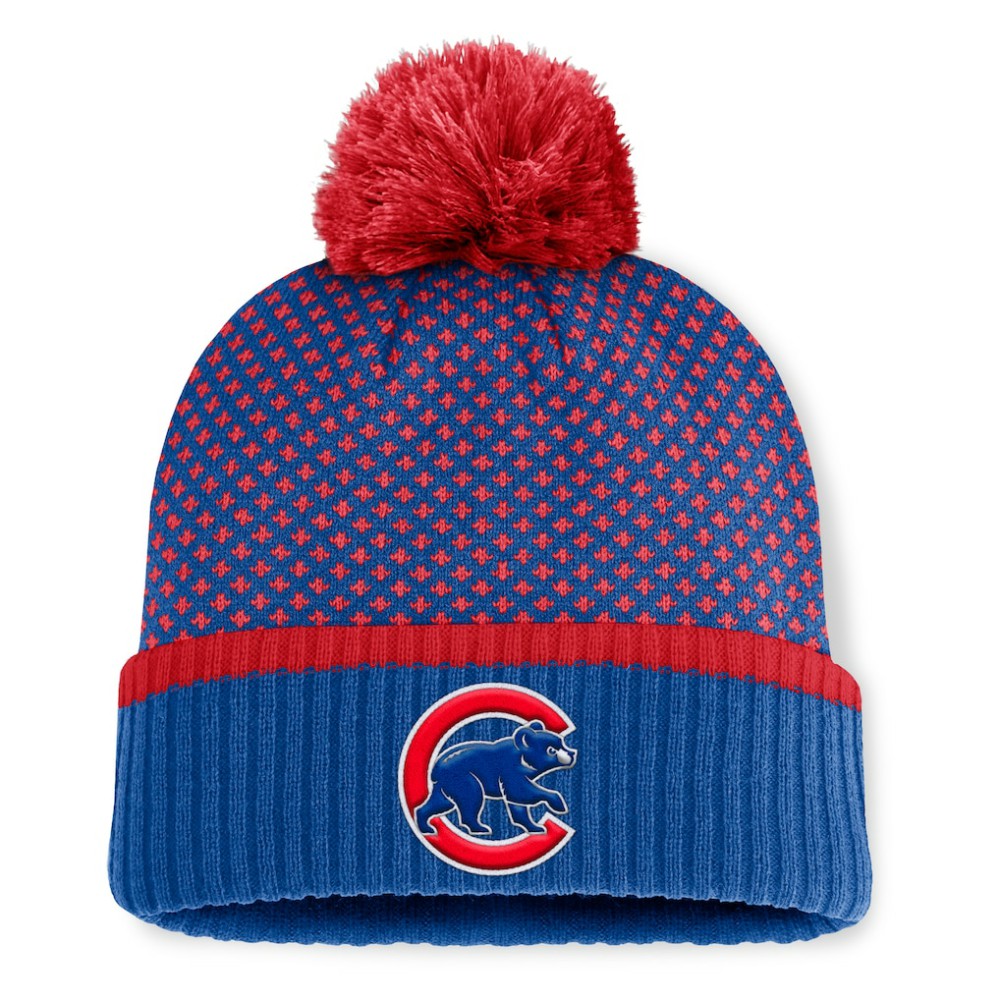 Chicago Cubs Fanatics Women's Fundamental Jacquard Cuffed Knit Hat with Pom - MLB
