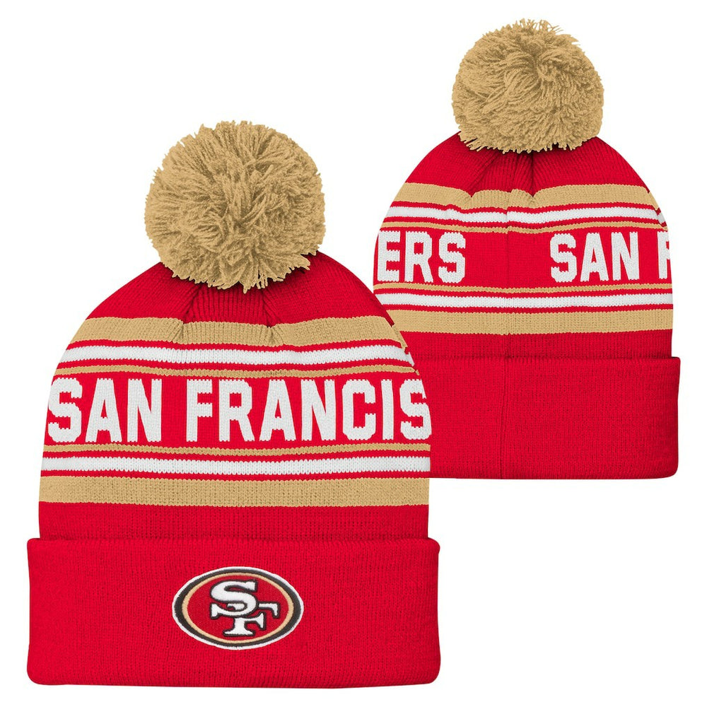 San Francisco 49ers Youth Jacquard Cuffed Knit Hat with Pom Scarlet | NFL