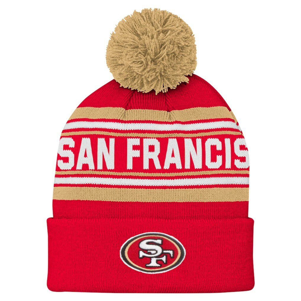 San Francisco 49ers Youth Jacquard Cuffed Knit Hat with Pom Scarlet | NFL