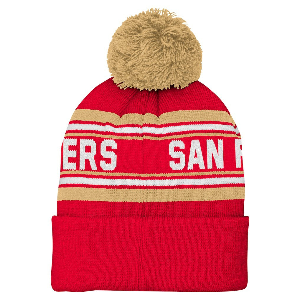 San Francisco 49ers Youth Jacquard Cuffed Knit Hat with Pom Scarlet | NFL