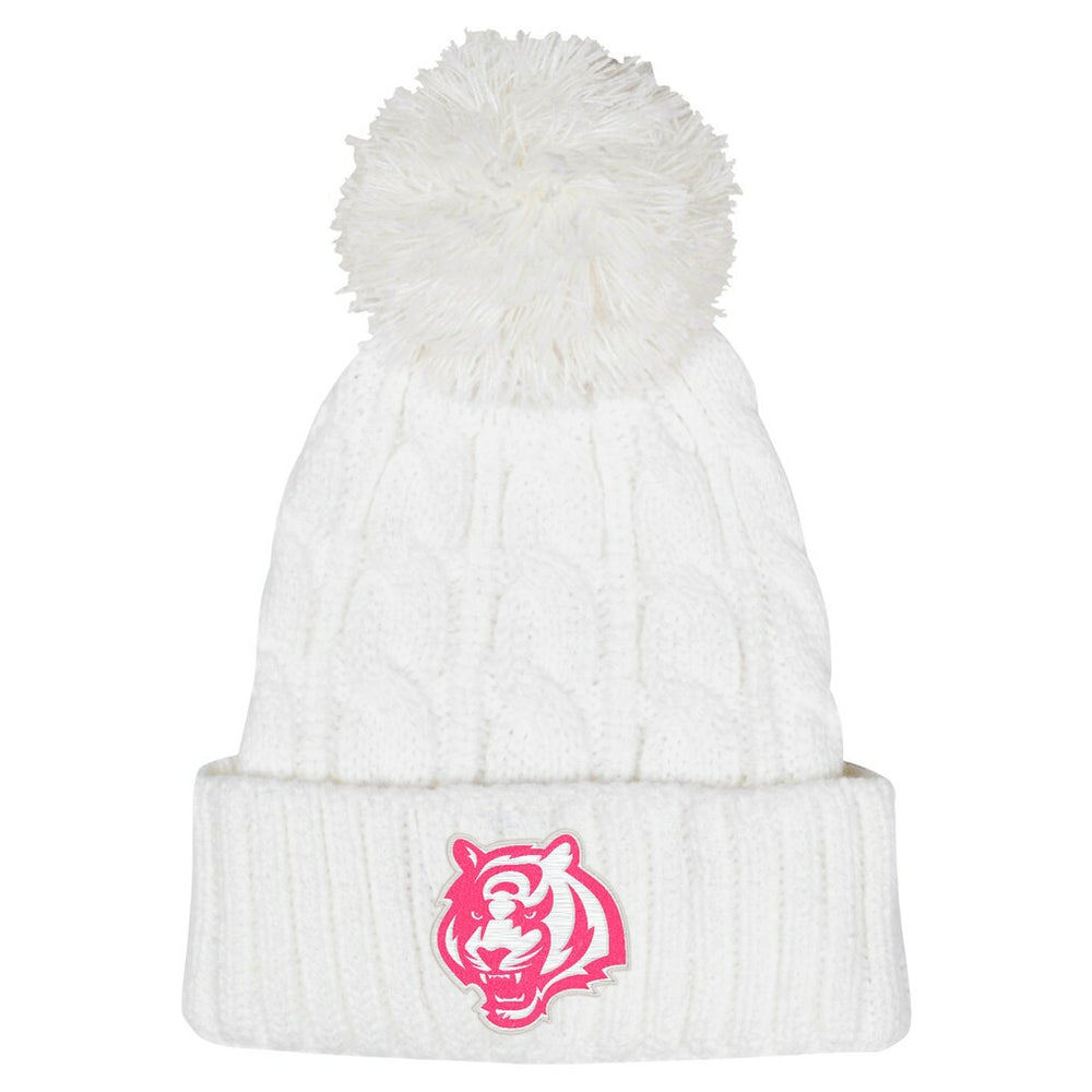 Cincinnati Bengals Girls Youth Cable Cuffed Knit Hat with Pom White | NFL