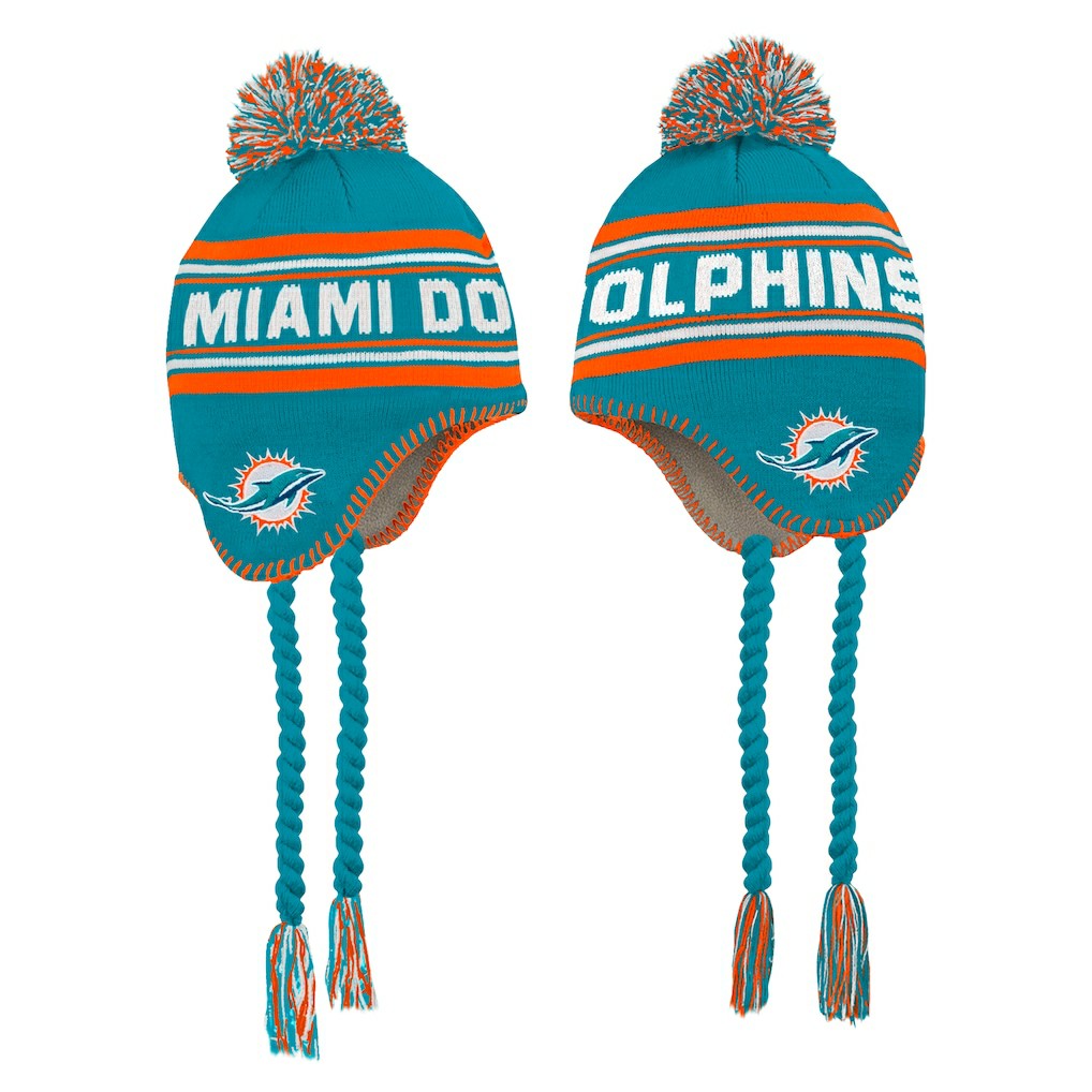Miami Dolphins Preschool Jacquard Tassel Knit Hat with Pom Aqua | NFL