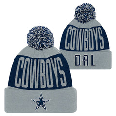Dallas Cowboys Youth Bevel Cuffed Knit Hat with Pom Navy/Gray | NFL