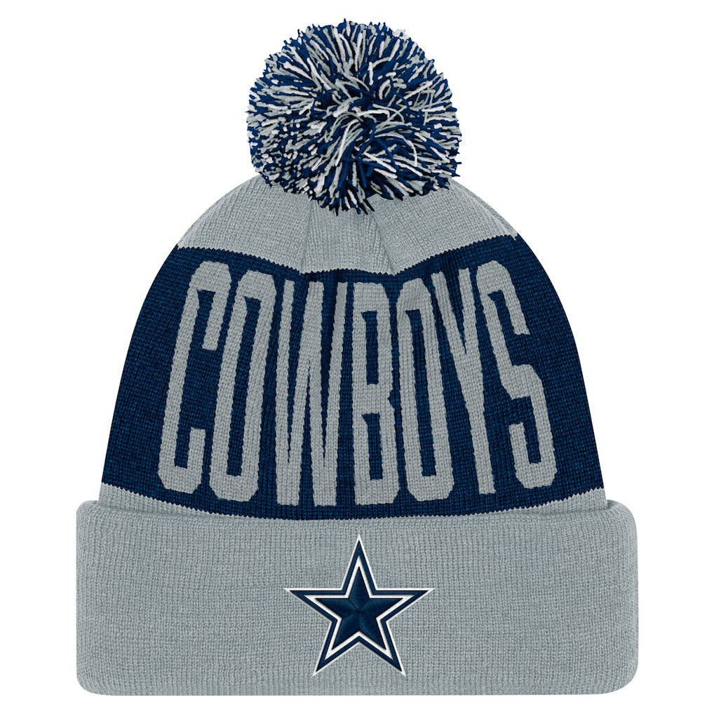 Dallas Cowboys Youth Bevel Cuffed Knit Hat with Pom Navy/Gray | NFL
