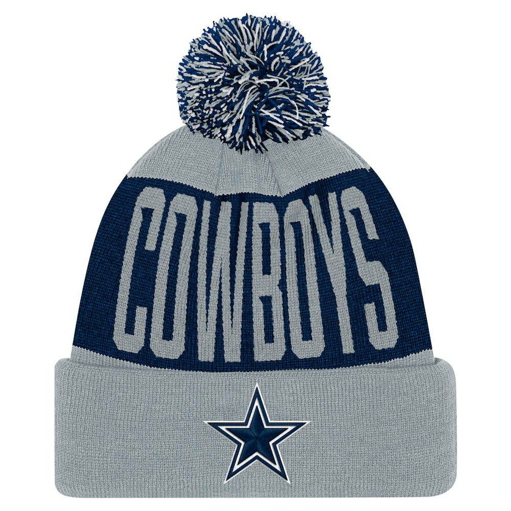 Dallas Cowboys Youth Bevel Cuffed Knit Hat with Pom Navy/Gray | NFL