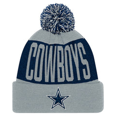 Dallas Cowboys Youth Bevel Cuffed Knit Hat with Pom Navy/Gray | NFL