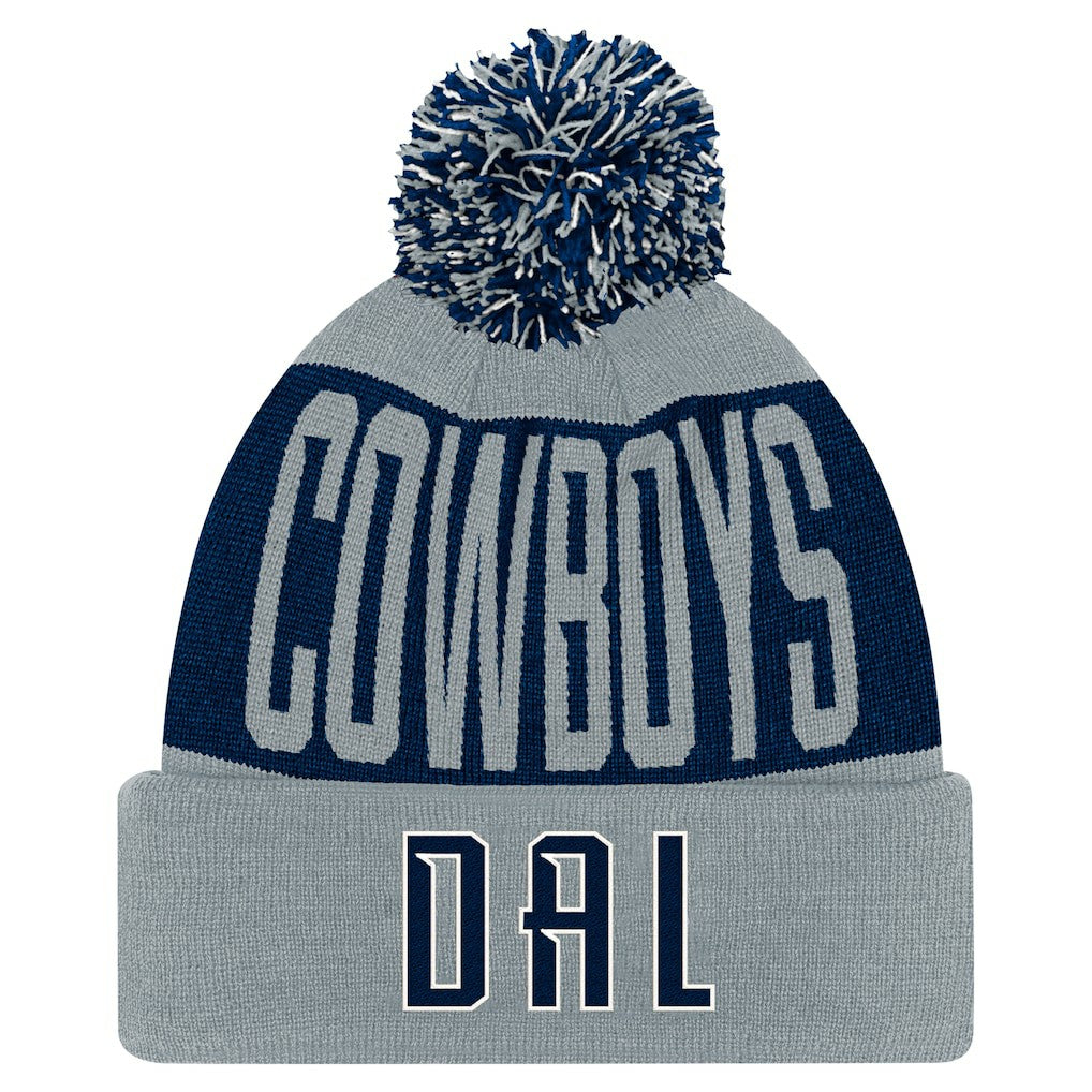 Dallas Cowboys Youth Bevel Cuffed Knit Hat with Pom Navy/Gray | NFL