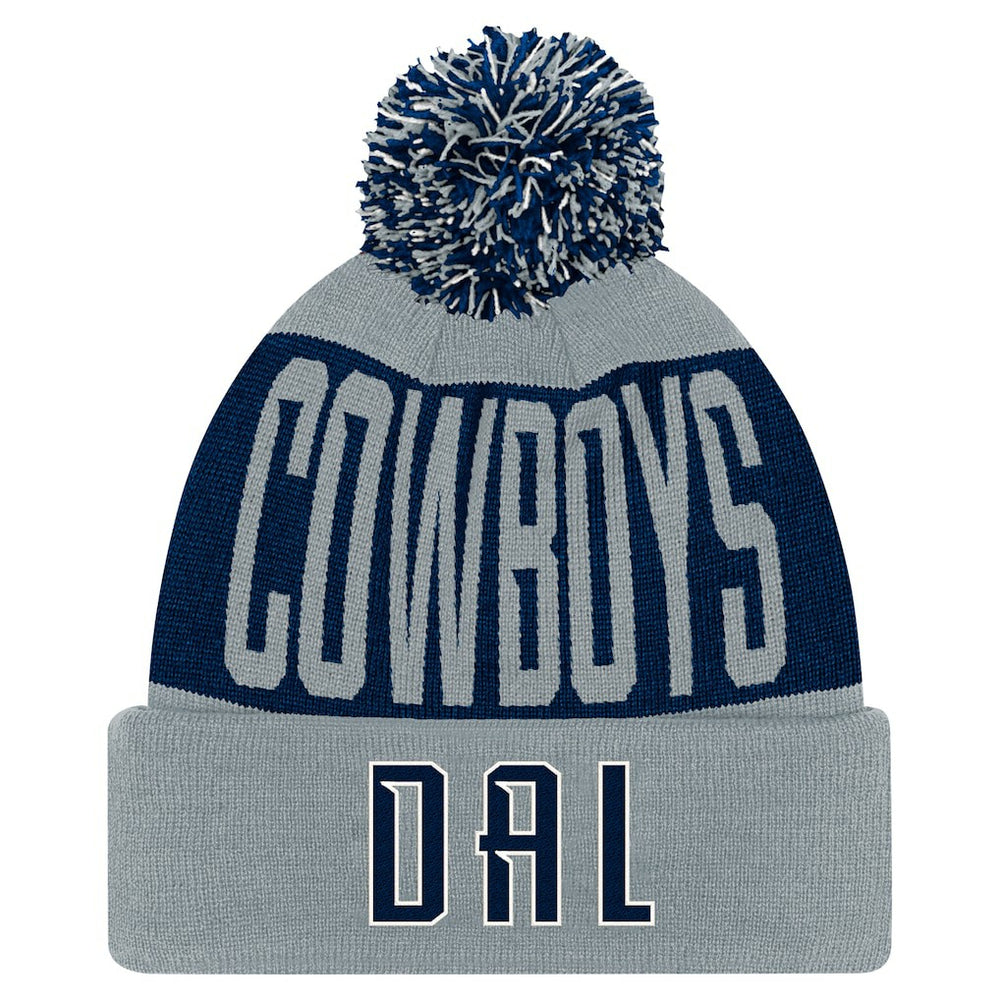 Dallas Cowboys Youth Bevel Cuffed Knit Hat with Pom Navy/Gray | NFL