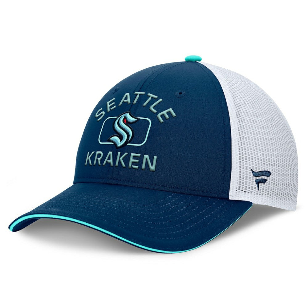 Seattle Kraken Fanatics Authentic Pro Rink Trucker Hat - Deep Sea Blue/White - NHL