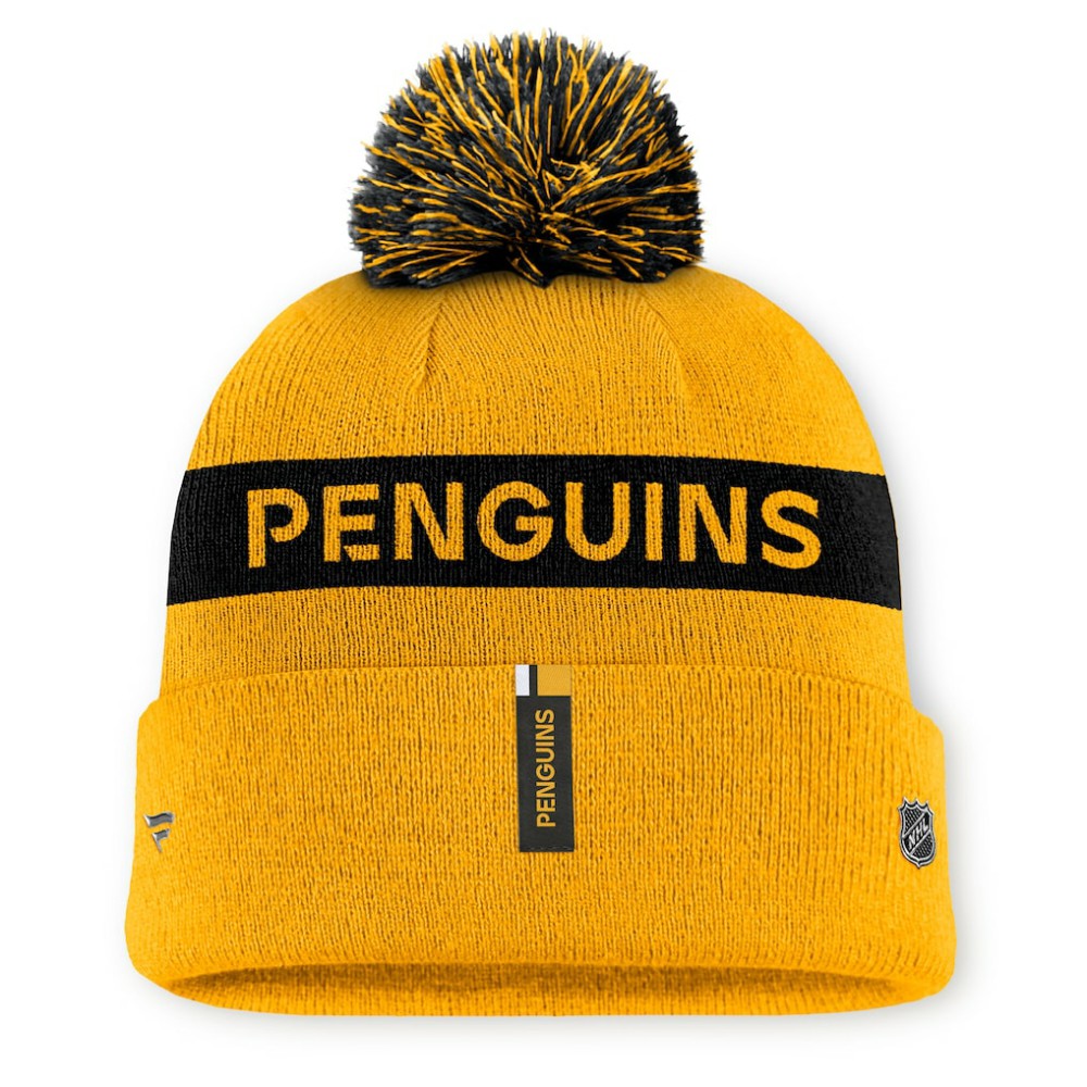 Pittsburgh Penguins Fanatics Women's Authentic Pro Rink Cuffed Knit Hat with Pom - Gold/Black - NHL