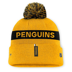 Pittsburgh Penguins Fanatics Women's Authentic Pro Rink Cuffed Knit Hat with Pom - Gold/Black - NHL