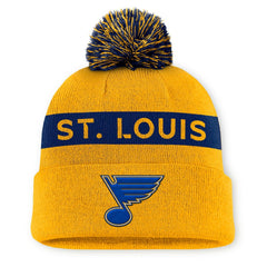 St. Louis Blues Fanatics Women's Authentic Pro Rink Cuffed Knit Hat with Pom - Gold/Navy - NHL