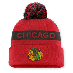 Chicago Blackhawks Fanatics Women's Authentic Pro Rink Cuffed Knit Hat with Pom - Red/Black - NHL