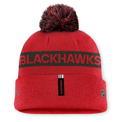 Chicago Blackhawks Fanatics Women's Authentic Pro Rink Cuffed Knit Hat with Pom - Red/Black - NHL