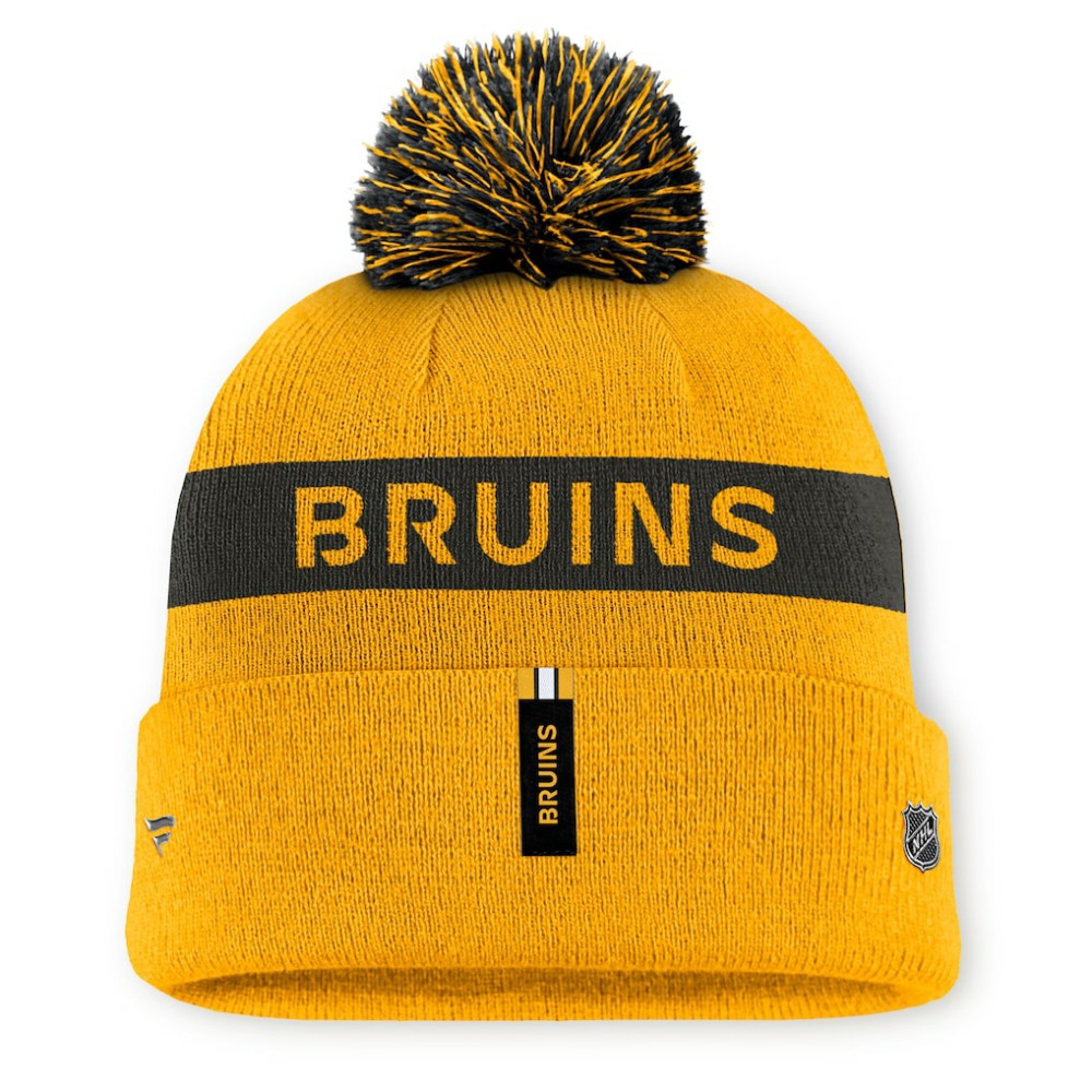 Boston Bruins Fanatics Women's Authentic Pro Rink Cuffed Knit Hat with Pom - Gold/Black - NHL