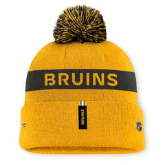 Boston Bruins Fanatics Women's Authentic Pro Rink Cuffed Knit Hat with Pom - Gold/Black - NHL