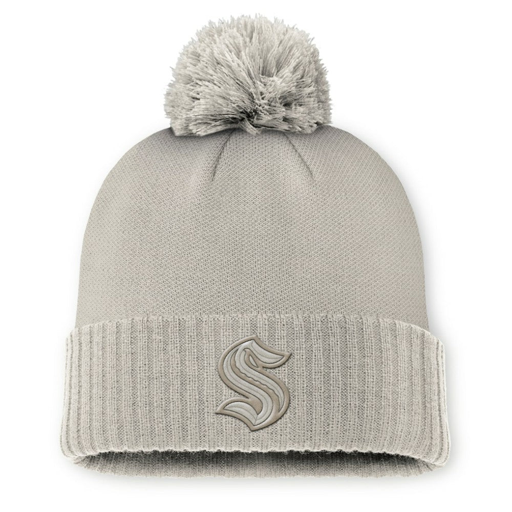 Seattle Kraken Fanatics Women's Authentic Pro Road Cuffed Knit Hat with Pom - Tan - NHL