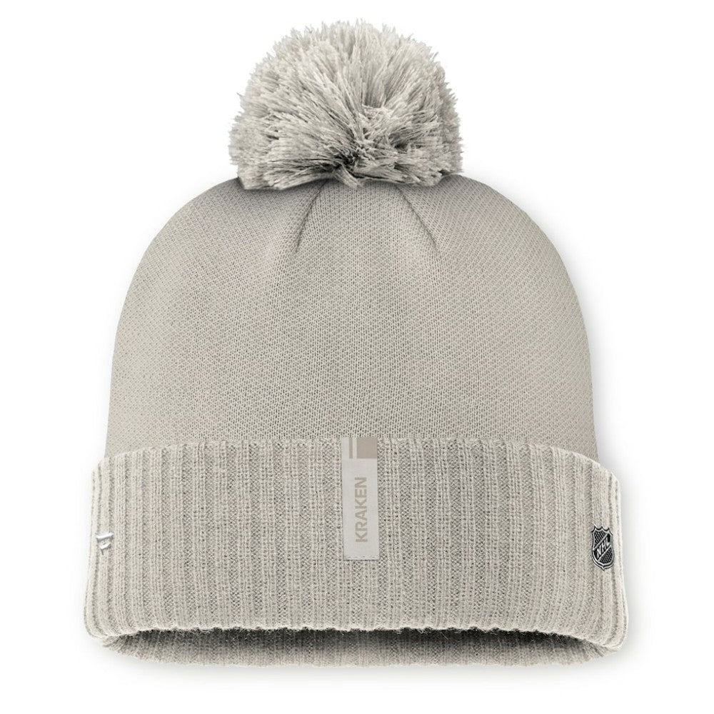 Seattle Kraken Fanatics Women's Authentic Pro Road Cuffed Knit Hat with Pom - Tan - NHL