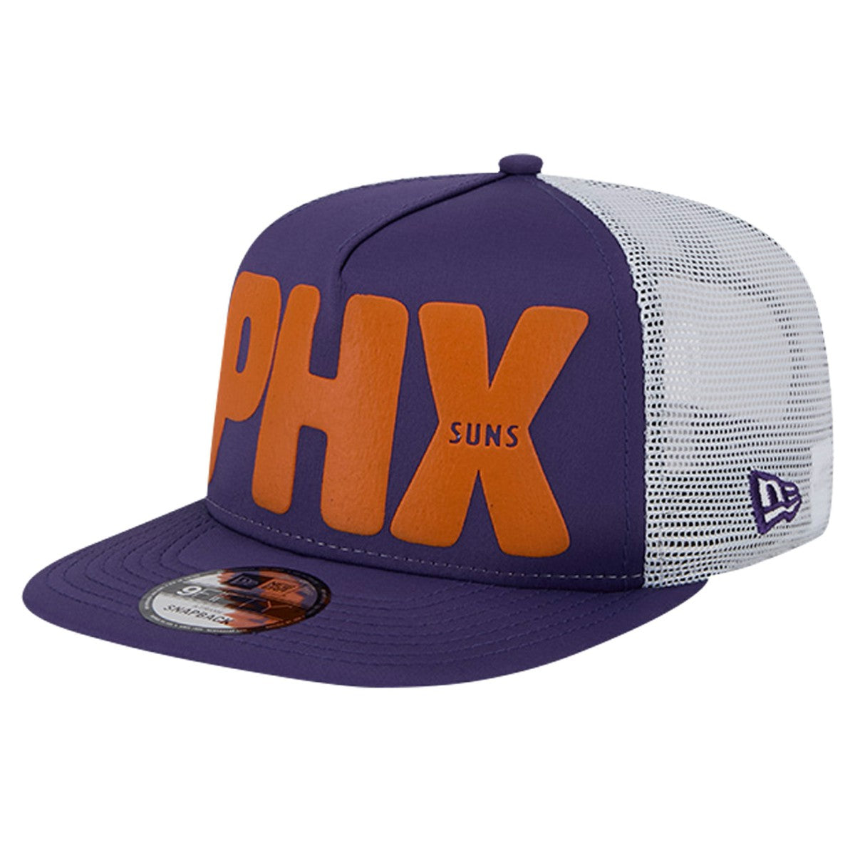 Phoenix Suns Puff Print Team Code A-Frame 9FIFTY Trucker Snapback Hat Purple - NBA
