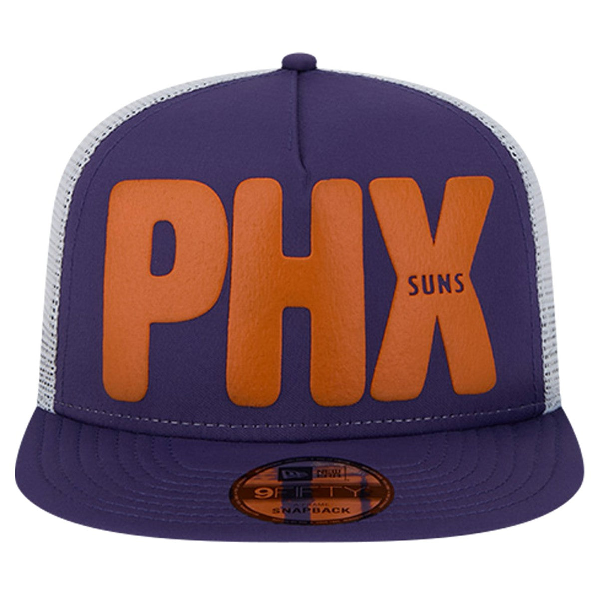 Phoenix Suns Puff Print Team Code A-Frame 9FIFTY Trucker Snapback Hat Purple - NBA