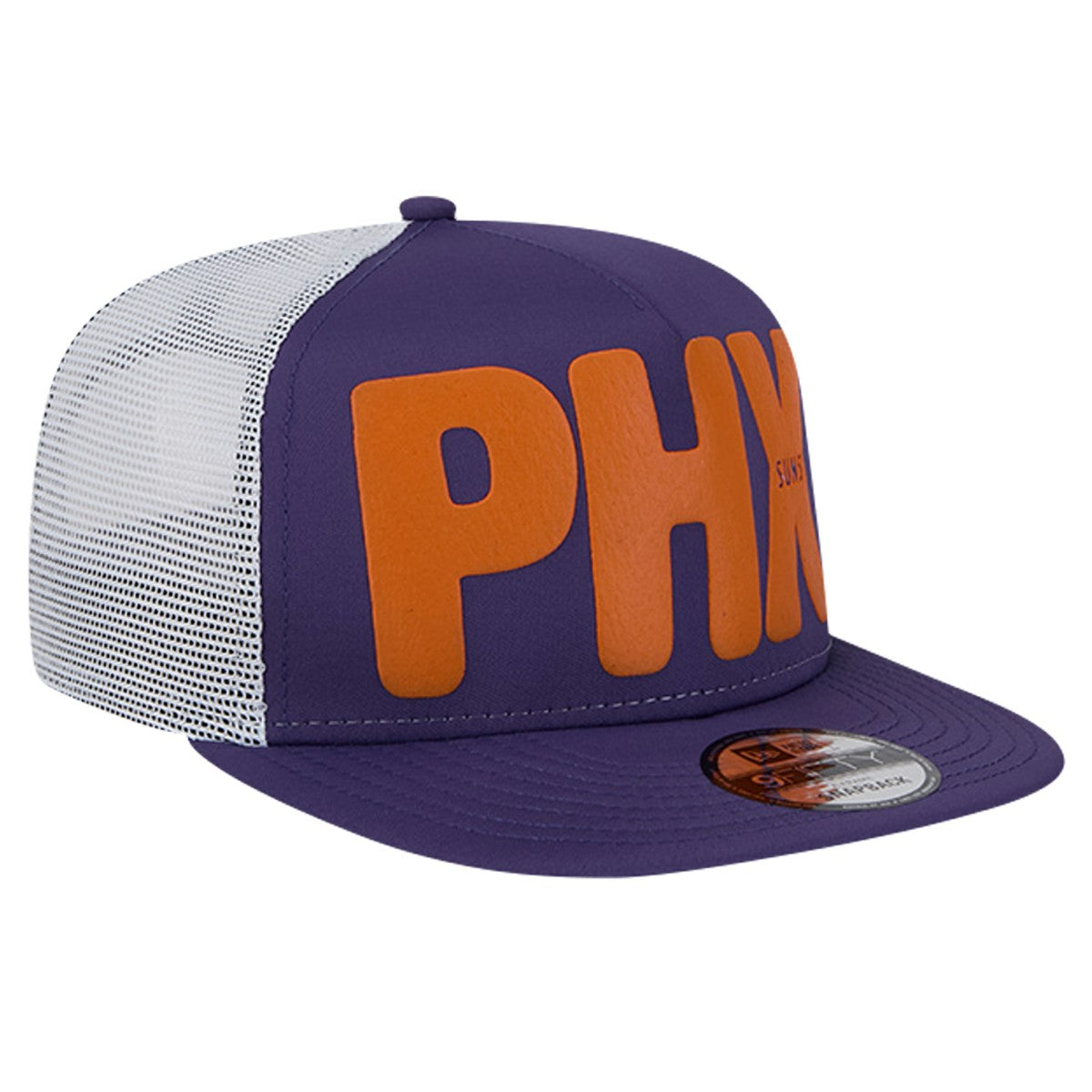 Phoenix Suns Puff Print Team Code A-Frame 9FIFTY Trucker Snapback Hat Purple - NBA