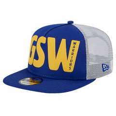 Golden State Warriors Puff Print Team Code A-Frame 9FIFTY Trucker Snapback Hat Royal - NBA