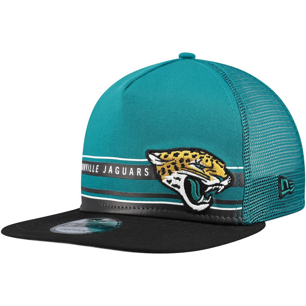 Jacksonville Jaguars New Era Half Stripe Trucker A-Frame 9FIFTY Snapback Hat Teal/Black | NFL