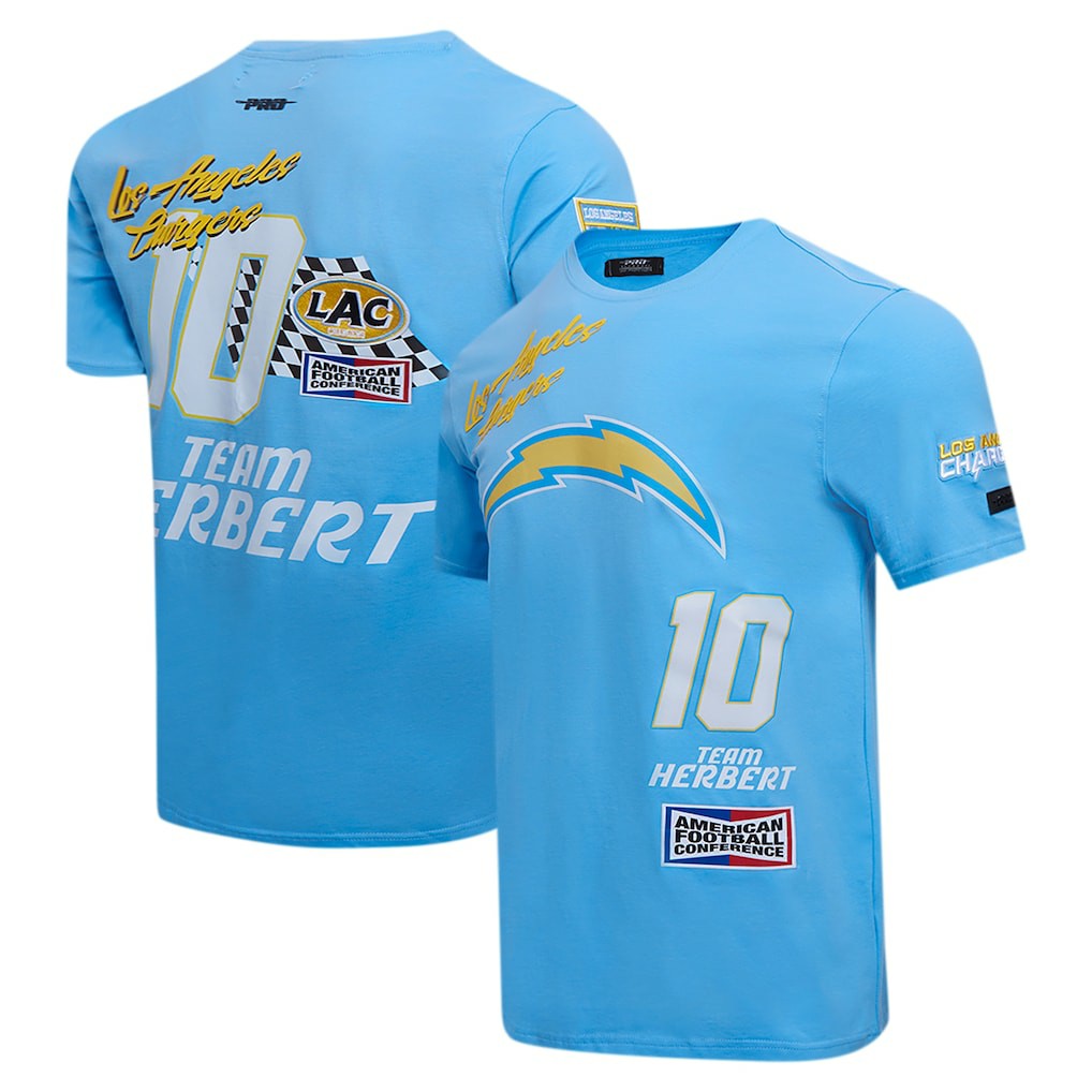 Justin Herbert Los Angeles Chargers Pro Standard Fast Lane Name & Number Player T-Shirt Powder Blue | NFL