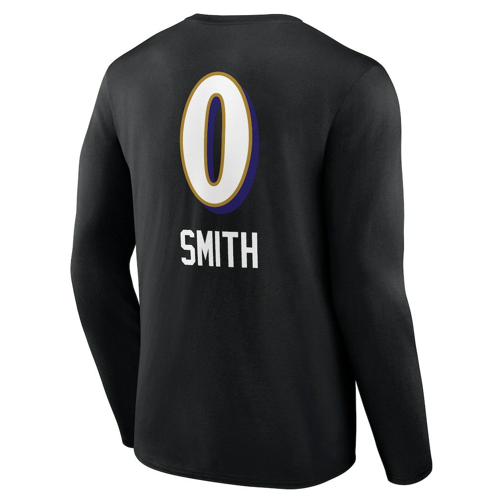 Roquan Smith Baltimore Ravens Team Wordmark Player Name & Number Long Sleeve T-Shirt Black | NFL