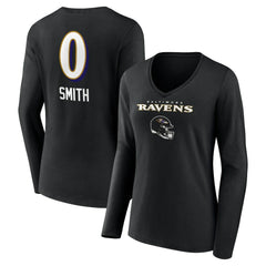 Roquan Smith Baltimore Ravens Women's Team Wordmark Player Name & Number Long Sleeve V-Neck T-Shirt Black | NFL
