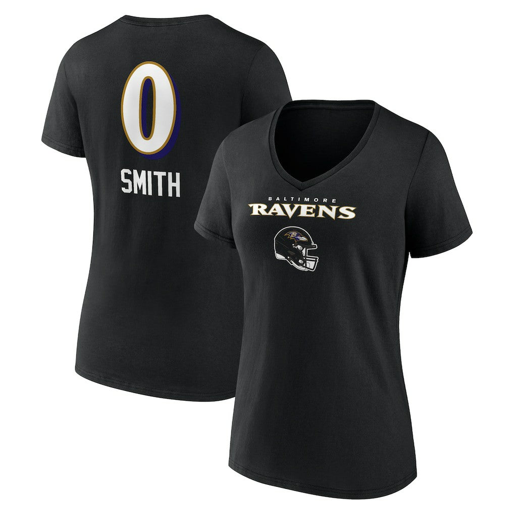 Roquan Smith Baltimore Ravens Women's Team Wordmark Player Name & Number V-Neck T-Shirt Black | NFL