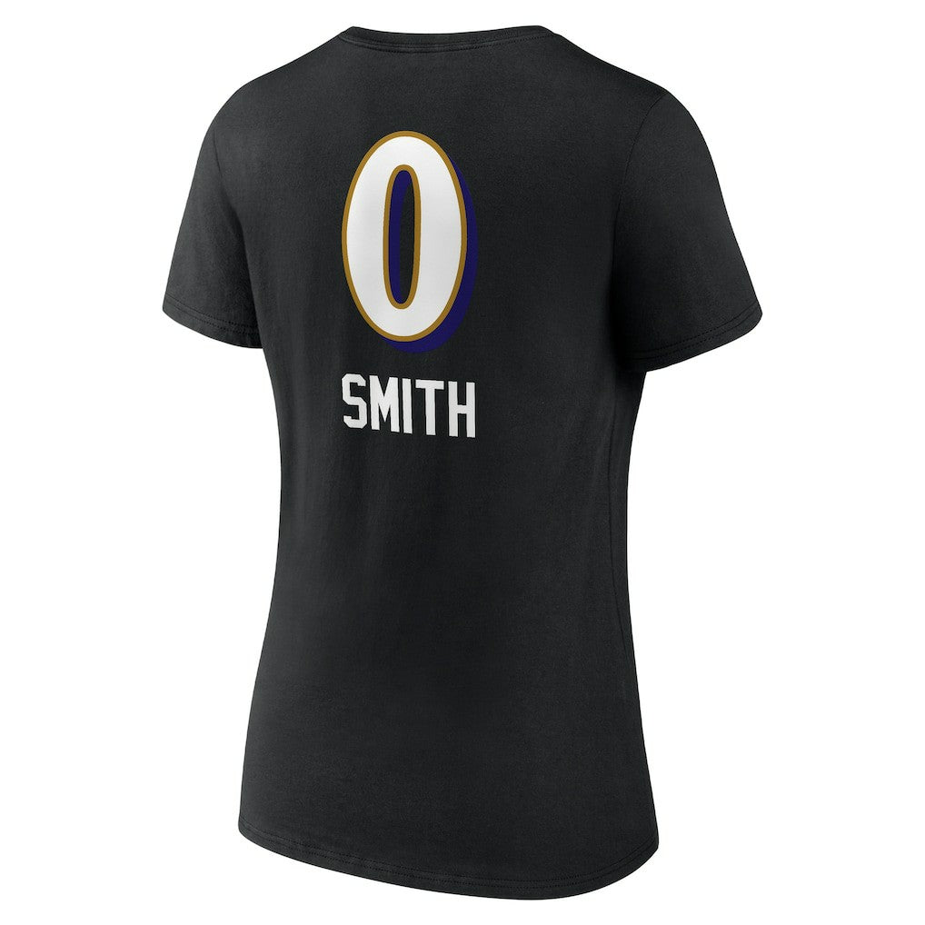 Roquan Smith Baltimore Ravens Women's Team Wordmark Player Name & Number V-Neck T-Shirt Black | NFL