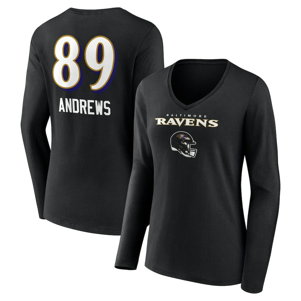 Mark Andrews Baltimore Ravens Women's Team Wordmark Player Name & Number Long Sleeve V-Neck T-Shirt Black | NFL