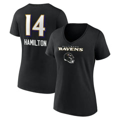 Kyle Hamilton Baltimore Ravens Women's Team Wordmark Player Name & Number V-Neck T-Shirt Black | NFL