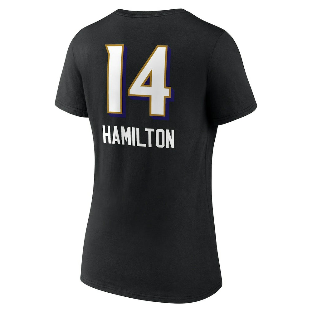 Kyle Hamilton Baltimore Ravens Women's Team Wordmark Player Name & Number V-Neck T-Shirt Black | NFL