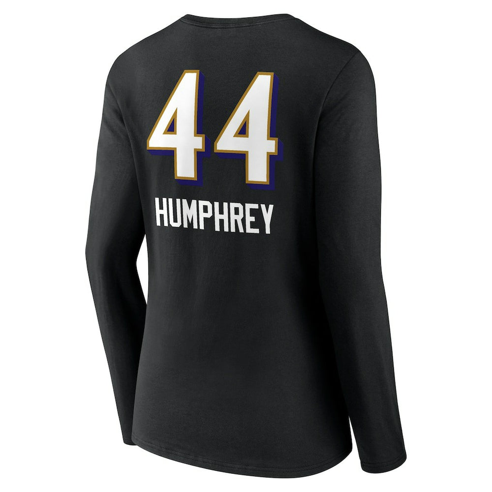 Marlon Humphrey Baltimore Ravens Women's Team Wordmark Player Name & Number Long Sleeve V-Neck T-Shirt Black | NFL