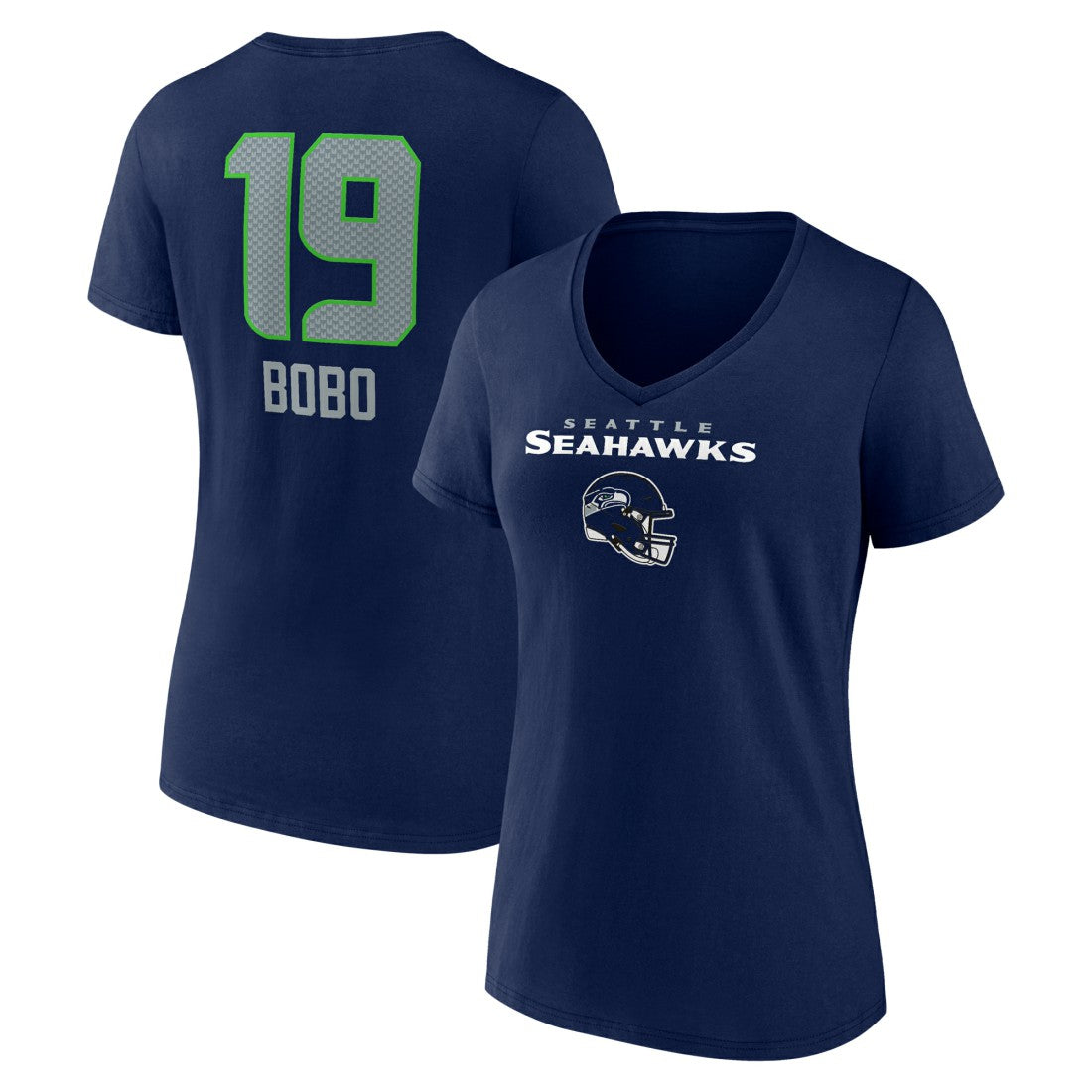 Jake Bobo Seattle Seahawks Women's Team Wordmark Player Name & Number V-Neck T-Shirt College Navy | NFL