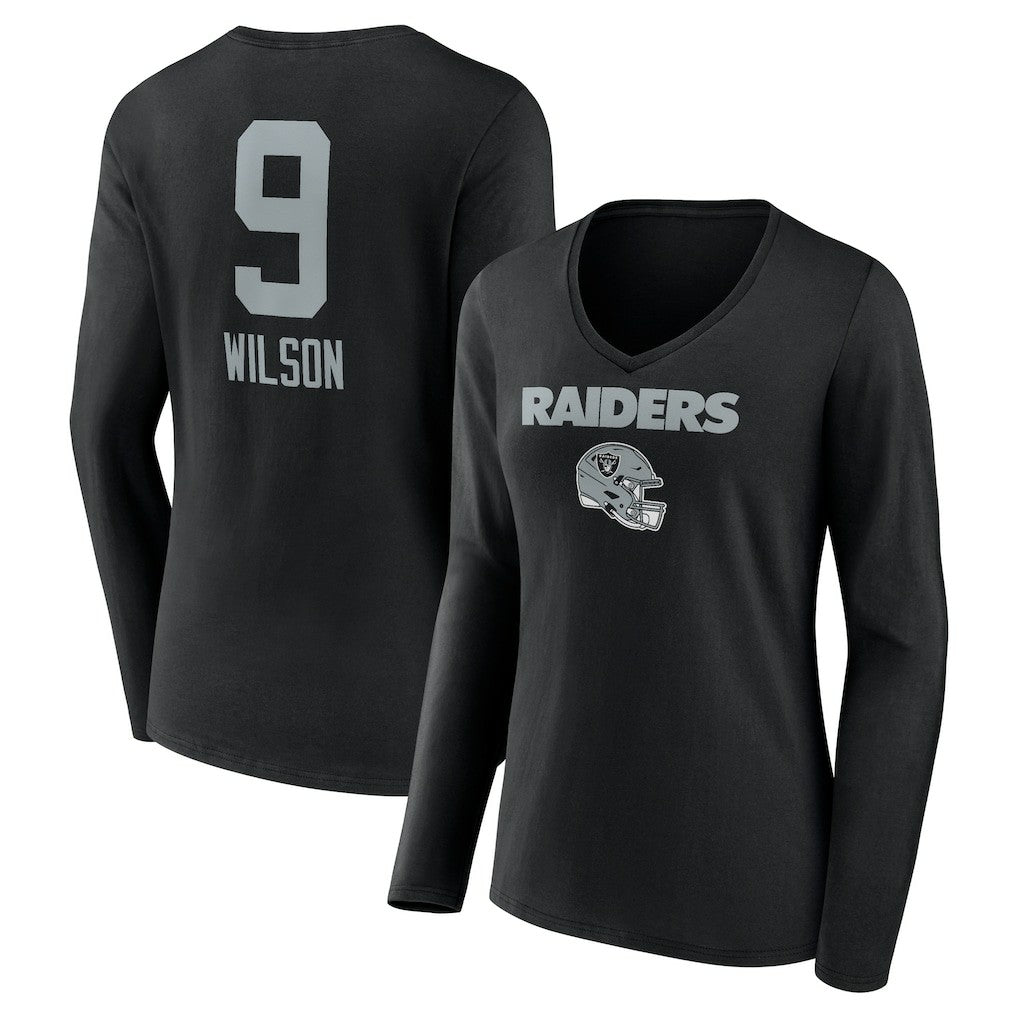 Tyree Wilson Las Vegas Raiders Women's Team Wordmark Player Name & Number Long Sleeve V-Neck T-Shirt Black | NFL