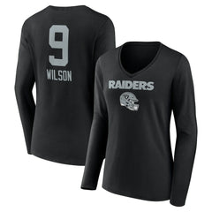 Tyree Wilson Las Vegas Raiders Women's Team Wordmark Player Name & Number Long Sleeve V-Neck T-Shirt Black | NFL