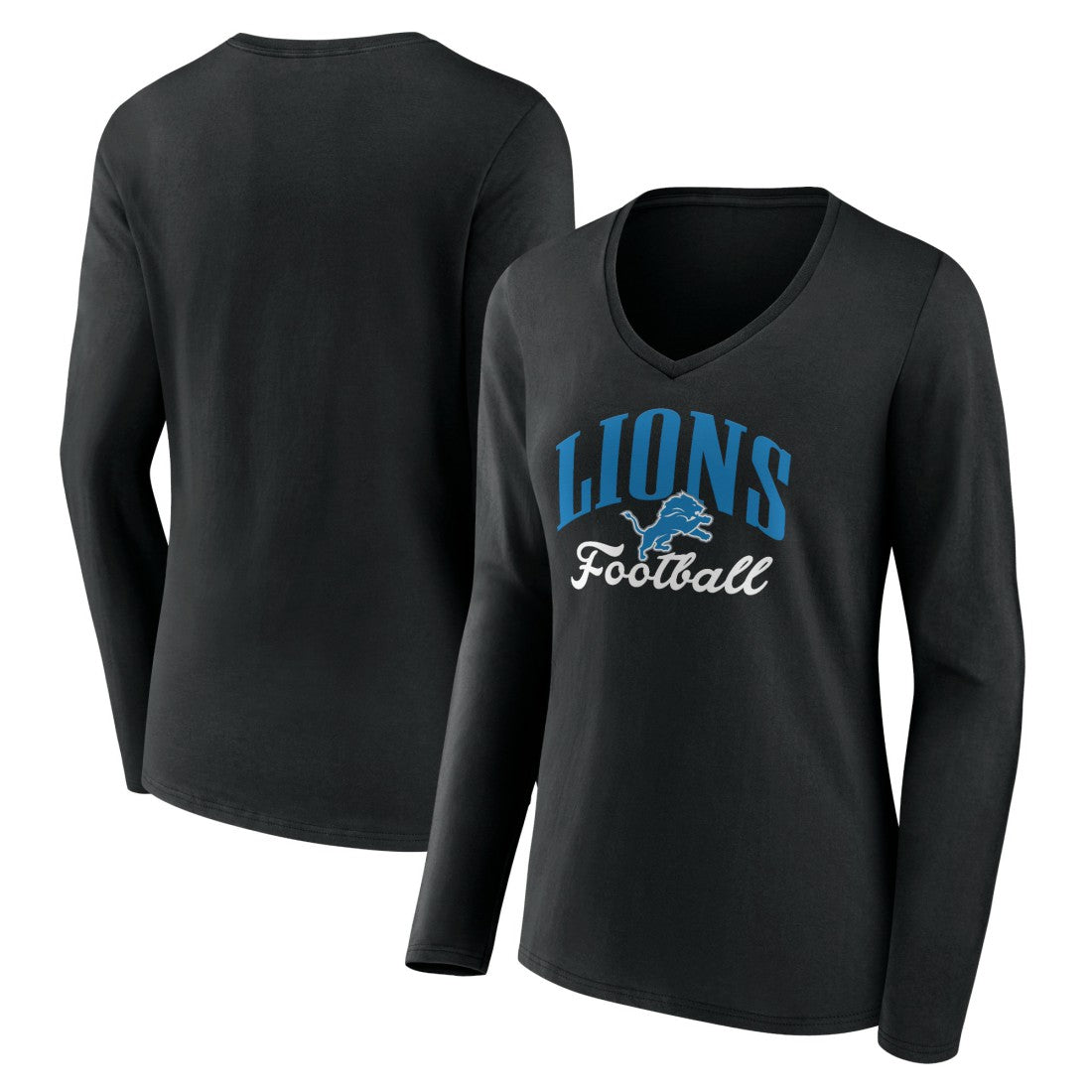 Detroit Lions Women's Victory Script V-Neck Long Sleeve T-Shirt Black | NFL