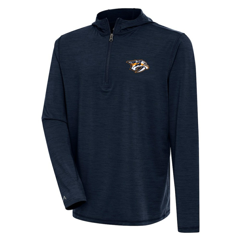 Nashville Predators Antigua Tidy Quarter-Zip Pullover Hoodie - Heather Navy - NHL