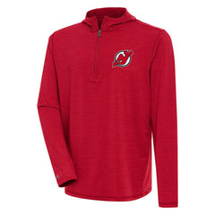 New Jersey Devils Antigua Tidy Quarter-Zip Pullover Hoodie - Heather Red - NHL
