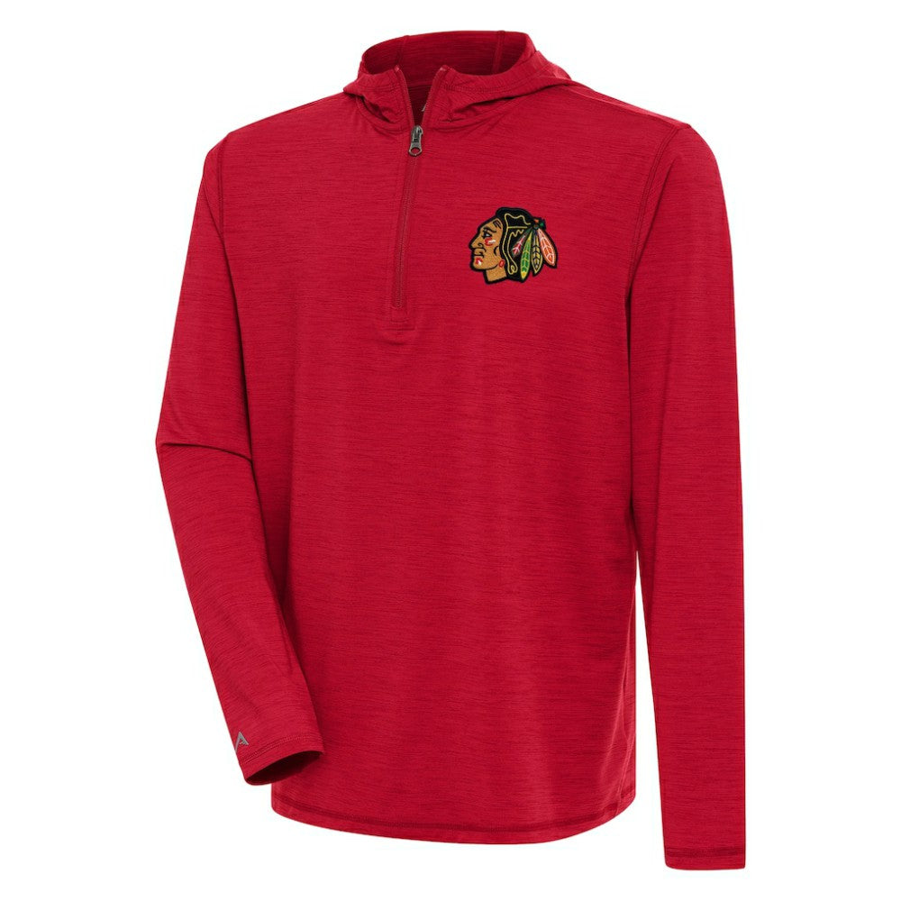 Chicago Blackhawks Antigua Tidy Quarter-Zip Pullover Hoodie - Heather Red - NHL