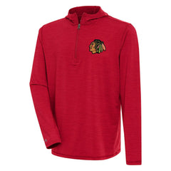 Chicago Blackhawks Antigua Tidy Quarter-Zip Pullover Hoodie - Heather Red - NHL