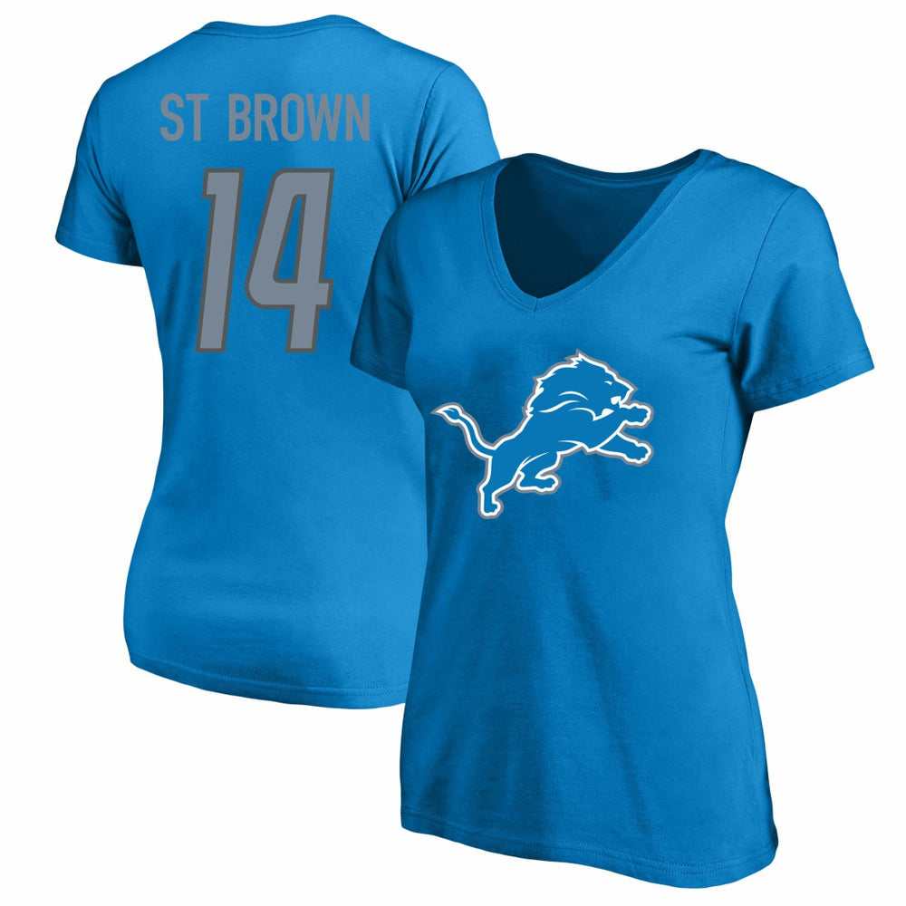Amon-Ra St. Brown Detroit Lions Women's Plus Size Name & Number V-Neck T-Shirt Blue | Fanatics